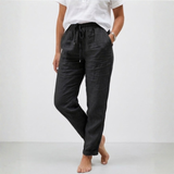 Pantalon en Coton et Lin à Taille Haute Élastique et Coupe Décontractée pour Femme