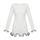 Robe Courte Moulante à Manches Longues avec Ourlet à Volants Contrastés