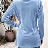 Delaney | Cardigan en Velours Bleu Ciel à Bouton