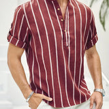 Samuel | Chemise d'été à manches courtes Henley avec motif rayé