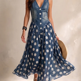 Adeline | Robe Longue en Denim à Pois