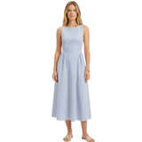 Robe Longue à Rayures Verticales sans Manches avec Col Haut pour Femmes