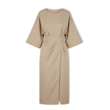 Robe longue femme à manches chauve-souris et taille marquée silhouette fluide