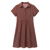 Robe d'Été Mi-Longue Imprimée à Col Rond et Manches Courtes en Polyester pour Femme