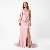 Robe Longue de Soirée Asymétrique à Manches Longues Fendue et Dos Nu pour Femmes