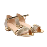 Sandales à petit talon pour femme avec bride cheville et détails scintillants
