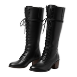 Bottes hautes femme à lacets montants en cuir vieilli avec talon carré et doublure douce