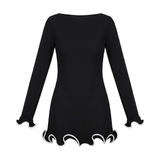 Robe Courte Moulante à Manches Longues avec Ourlet à Volants Contrastés