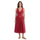 Robe mi-longue évasée à décolleté en V et taille cintrée