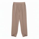 Pantalon pour femmes taille haute, longueur cheville, jambes larges, en mélange de lin avec taille élastique