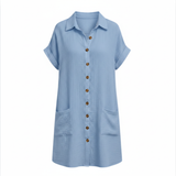 Robe en jersey pour femmes, coupe ample, longueur genou, encolure en V avec poches fonctionnelles