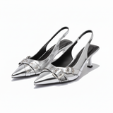 Escarpins Slingback à Bout Pointu en Similicuir avec Détails Métalliques pour Femmes