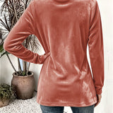 Sienna | Cardigan en Velours Rouille à Bouton-Tab
