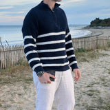 Pull Homme Rayé à Demi-Zip – Style Intemporel et Confort Élégant