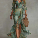 Aurora | Robe Maxi Florale avec Ourlet Asymétrique Romantique
