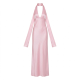 Robe Longue de Soirée en Polyester avec Décolleté Plongeant et Dos Nu pour Femme