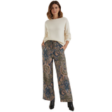 Pantalon Large à Imprimé Cachemire et Taille Haute Élastique pour Femmes