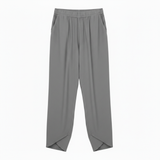 Pantalon pour femmes taille haute, longueur cheville, jambes larges, en mélange de lin avec taille élastique