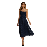 Robe Longue de Soirée à Bretelles Spaghetti en Jacquard pour Femme