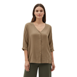 Blouse pour Femme à Col en V avec Boutons et Manches 3/4 en Lin et Coton