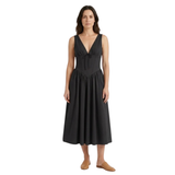Robe mi-longue évasée à décolleté en V et taille cintrée