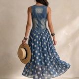 Adeline | Robe Longue en Denim à Pois