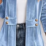 Delaney | Cardigan en Velours Bleu Ciel à Bouton