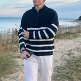 Pull Homme Rayé à Demi-Zip – Style Intemporel et Confort Élégant