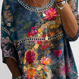 Nicole | Blouse en Denim Floral Vintage