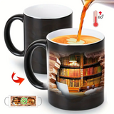 Mug en Céramique avec Étagère de Livres Magique et Effet de Chaleur