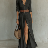 Helenia | Robe Maxi Longue avec Col Découpé et Manches Longues pour Femmes