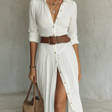 Helenia | Robe Maxi Longue avec Col Découpé et Manches Longues pour Femmes