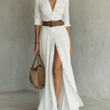 Helenia | Robe Maxi Longue avec Col Découpé et Manches Longues pour Femmes