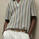 Polo en Crochet Légère avec Motif Rayé