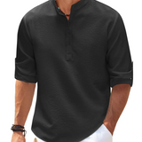 William | Chemise Henley à rayures avec col montant et fermeture à boutons