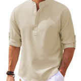 William | Chemise Henley à rayures avec col montant et fermeture à boutons