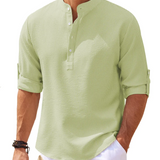 William | Chemise Henley à rayures avec col montant et fermeture à boutons