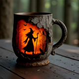 Mug Artisanal 3D d'Halloween – avec Design de Sorcière et Chat