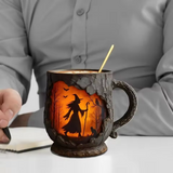 Mug Artisanal 3D d'Halloween – avec Design de Sorcière et Chat