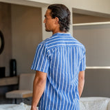 Charles | Chemise en Lin Rayée pour Hommes avec Col Montant