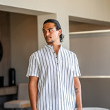 Charles | Chemise en Lin Rayée pour Hommes avec Col Montant