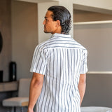 Charles | Chemise en Lin Rayée pour Hommes avec Col Montant
