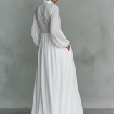 Sita | Robe maxi en patchwork avec col montant et manches longues