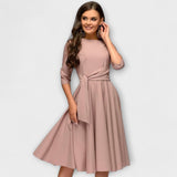 Ana - Robe Midi Élégante avec Ceinture Nouée