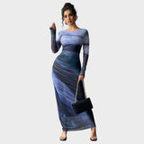 Amélia - Robe maxi ajustée avec manches longues