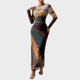 Amélia - Robe maxi ajustée avec manches longues