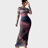 Amélia - Robe maxi ajustée avec manches longues