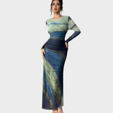 Amélia - Robe maxi ajustée avec manches longues