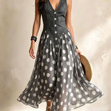 Adeline | Robe Longue en Denim à Pois