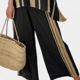 Tamara – haut oversized à rayures confortable et pantalon en lin décontracté